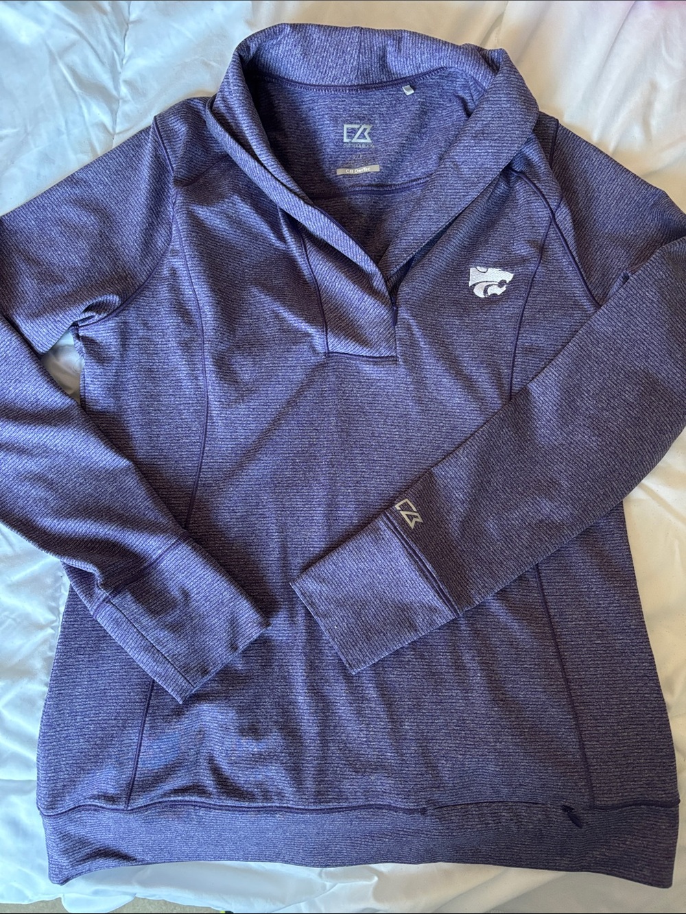 Purple Heathered Pullover with Embroidered Kansas State University Logo